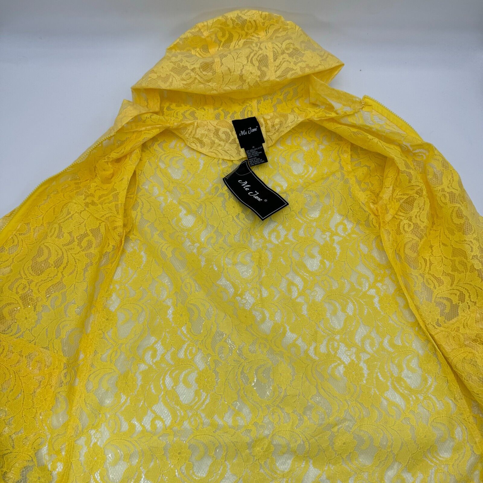 Me Jane Yello Lace Rain Jacket Water Repellent Coating Zip Up Wonens Size M NWT