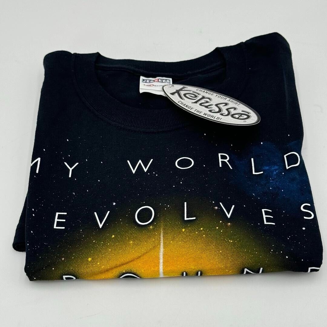 Small Adult Kerusso Black Blue Space John 1,1-4 Christian Adult T-Shirt NWT