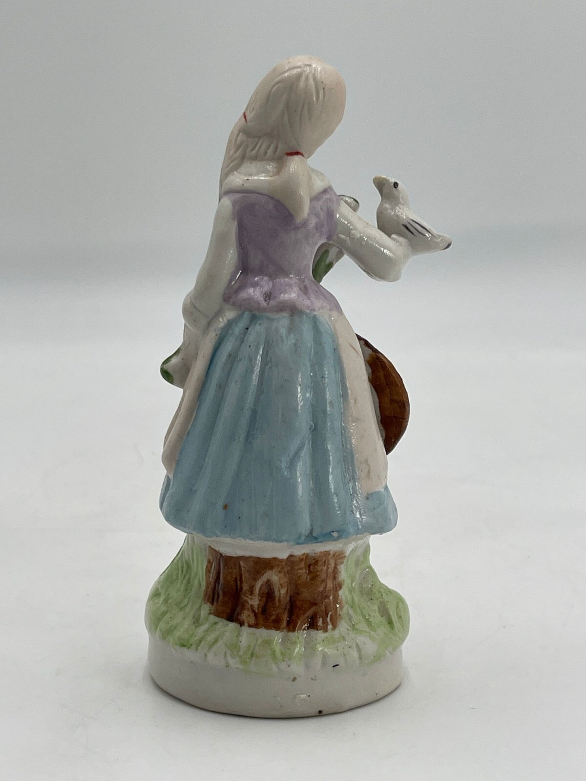 Girl Figure Hand With Bird And Hat Painted Bisque Porcelain 5.5"