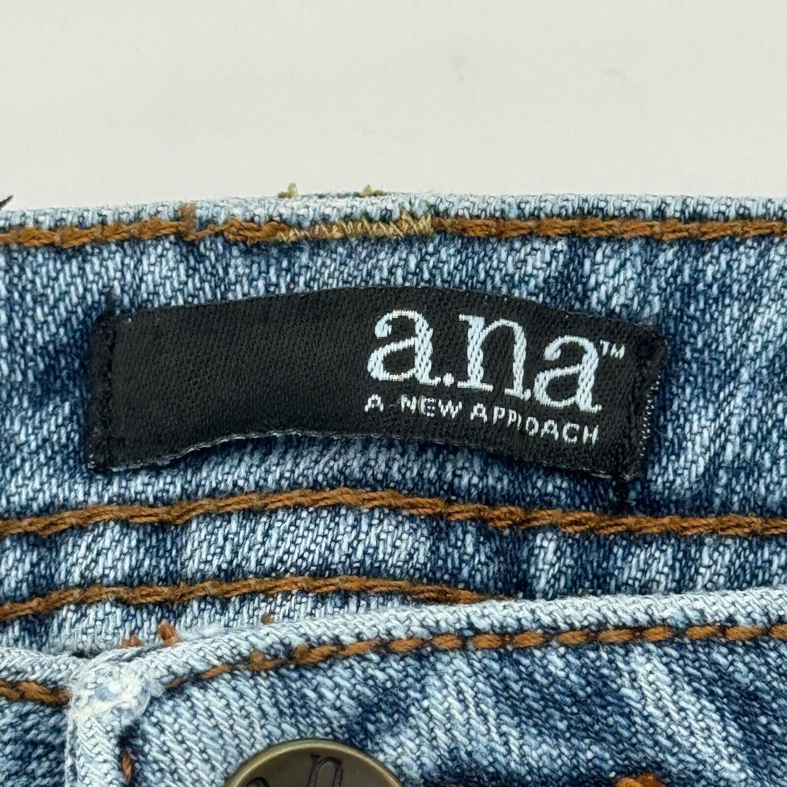 Ana A New Approach Womens Denim Blue Jeans Stretch High Rise Straight Leg Size 8