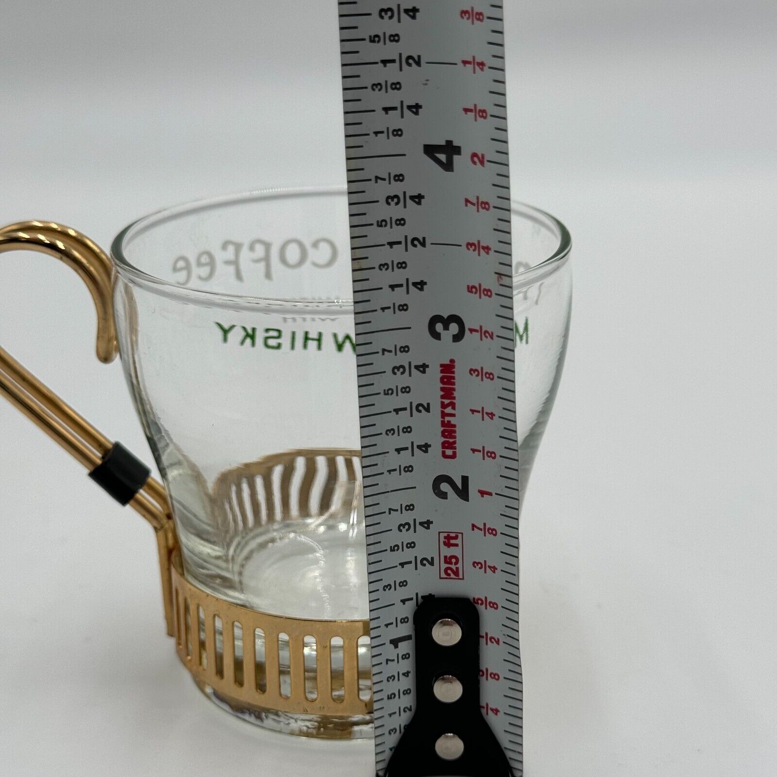 Irish Coffee Whisky Vintage Glass Mugs Metal Holder-Handle St Patrick's Barware
