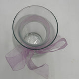 Clear Round Glass Flower Vase With Purple Tied Ribbon 9" Size Tall