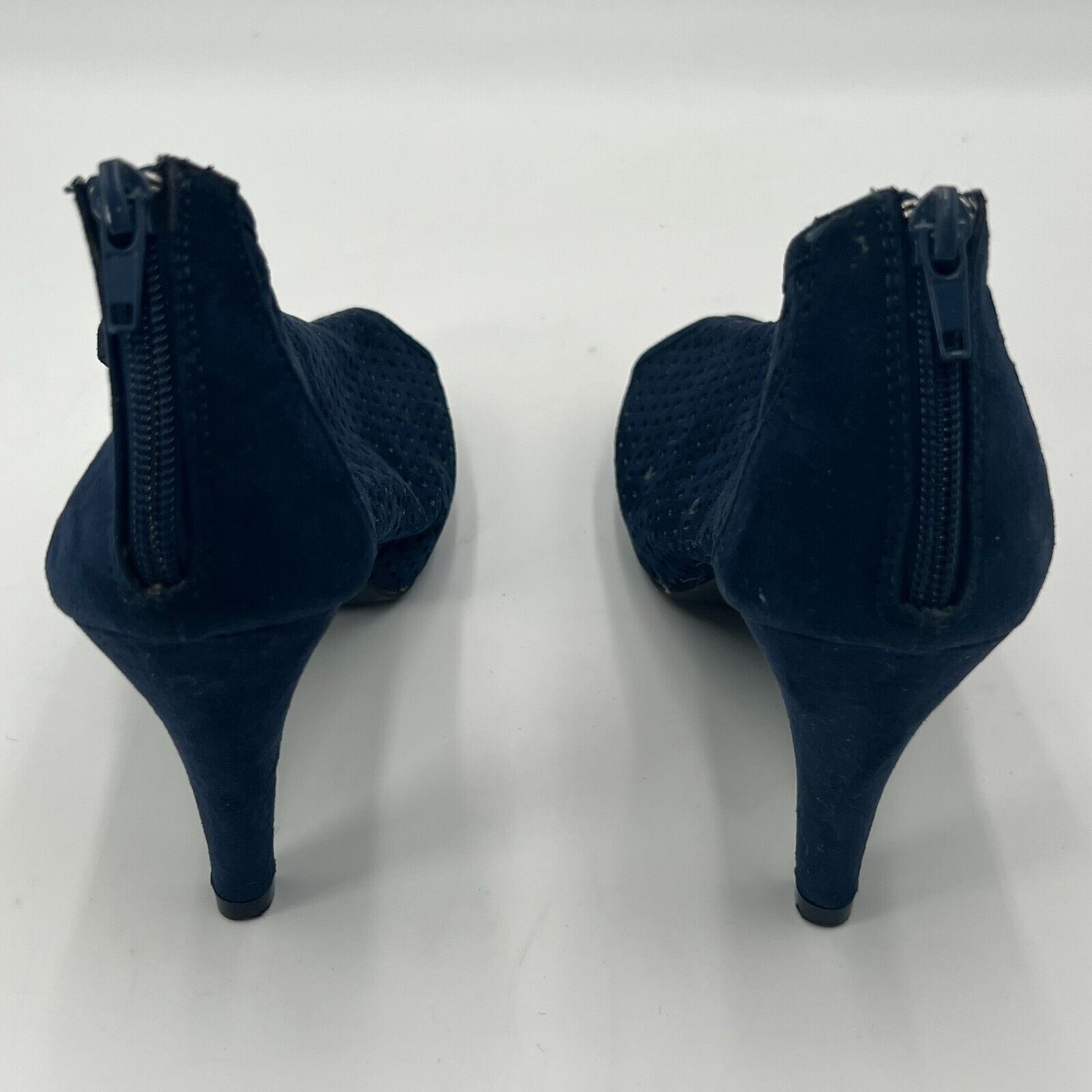 Madden Girl Peep Toe Ankle Booty 4 inch Heel Dark Blue Mesh Back Zip Women Size