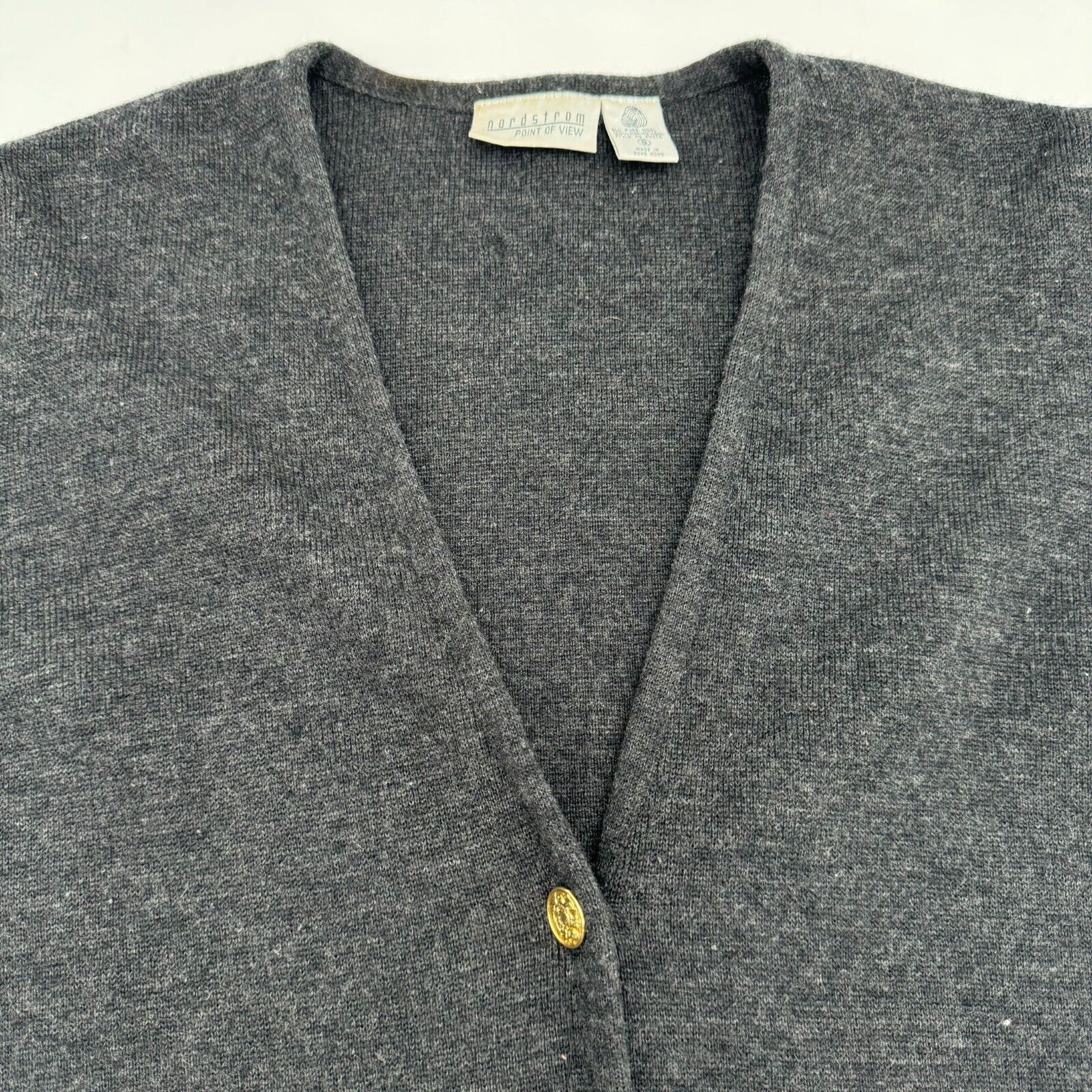 Nordstrom Point of View Pure Gray Wool Cardigan Sweater Gold Button Women Size S