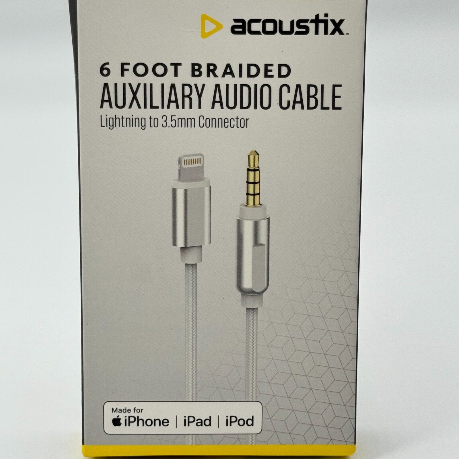3.5mm to 8Pin 6ft. Aux. Audio White Nylon Braided  Cable For iPhone iPad iPod