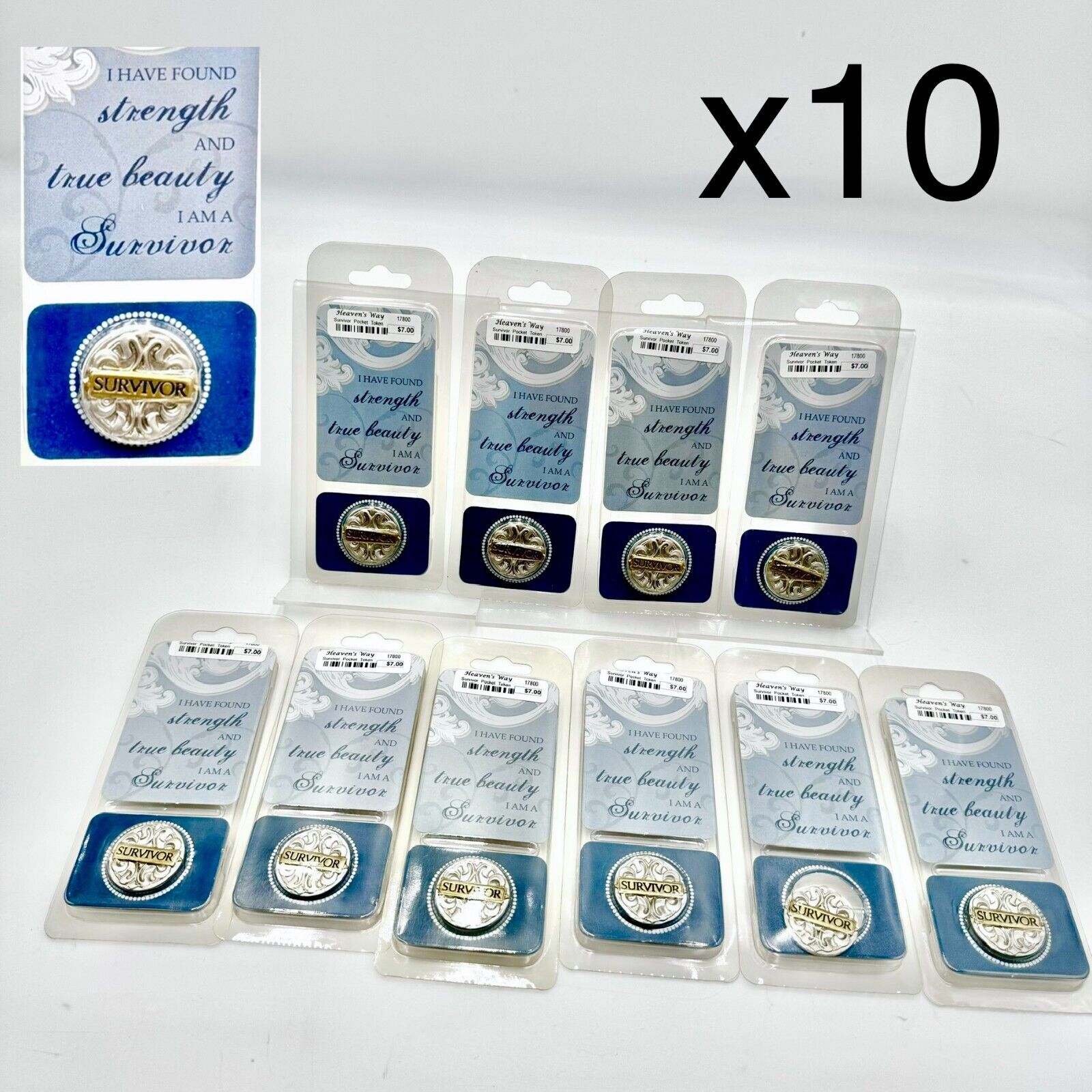 Heavens Way 10 Pack  Love Hope Courage Engraved Pocket Token Silver & Gold Coin