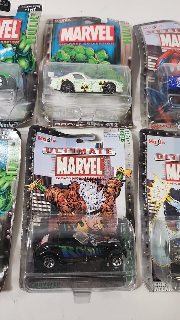 Lot of 6 New Maistro Marvel/Ultimate Marvel Die Cast Cars - Hulk,Spiderman,More
