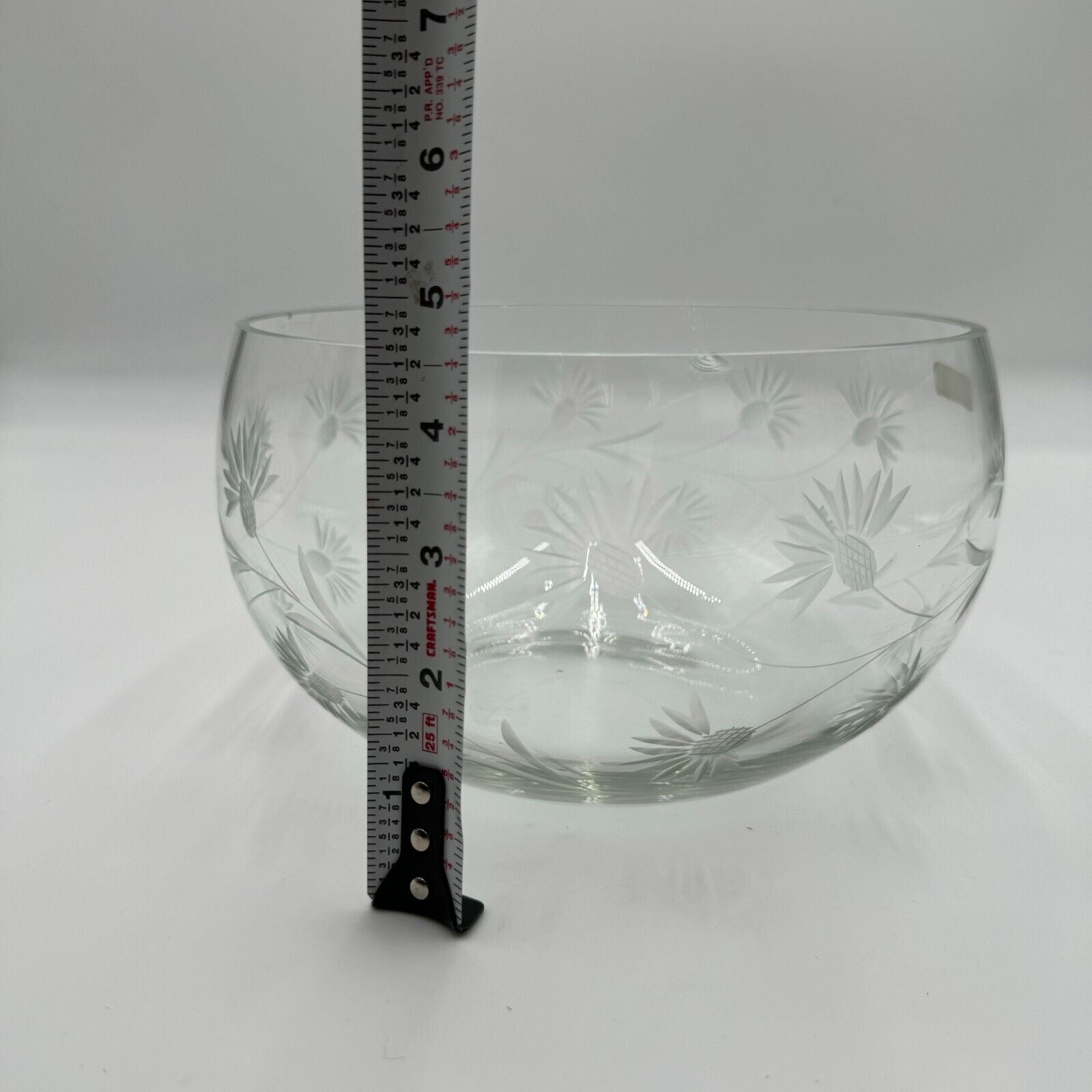 Colony Mid Century Large 8”Crystal Bowl White Frosted Floral Design - Small Chip