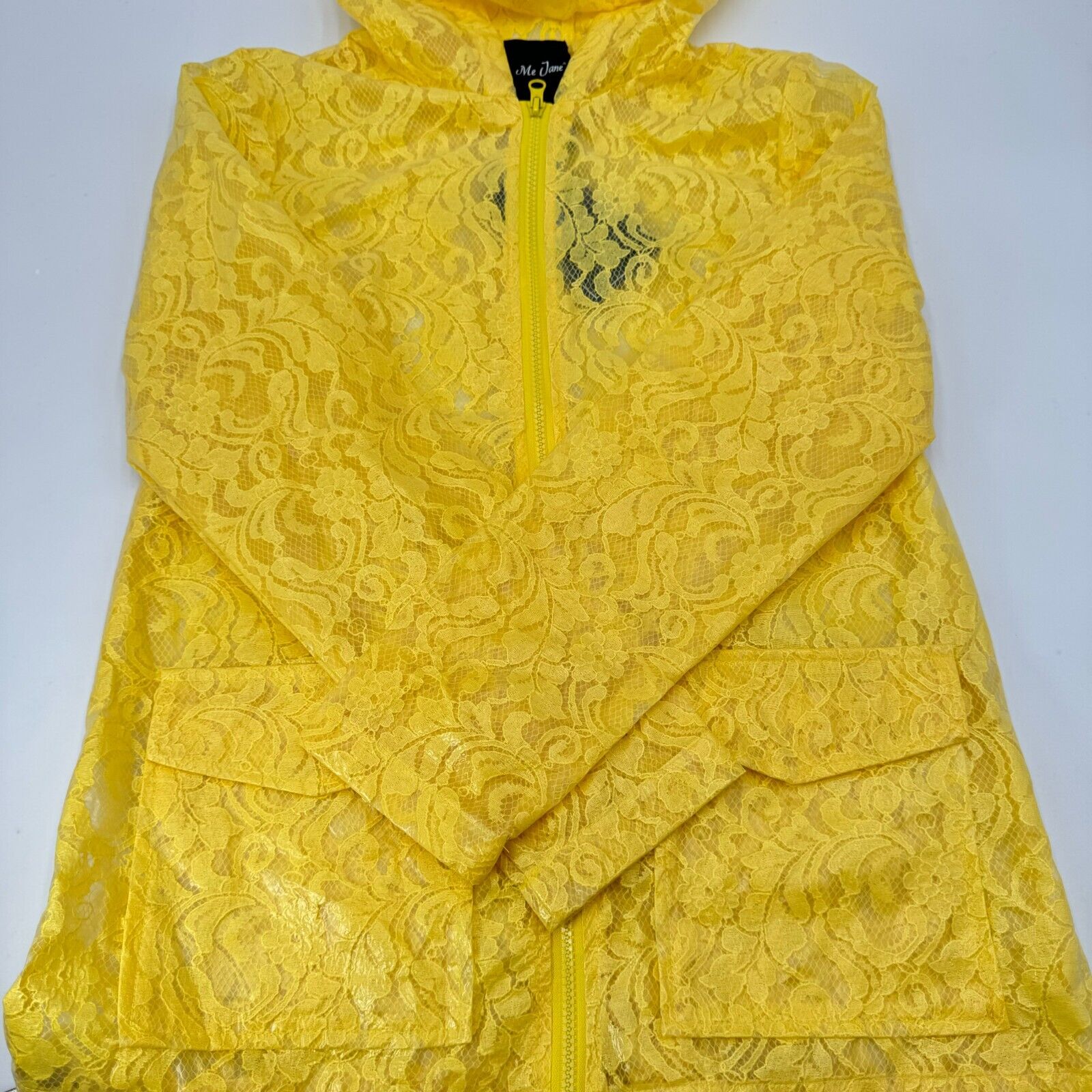 Me Jane Yello Lace Rain Jacket Water Repellent Coating Zip Up Wonens Size M NWT