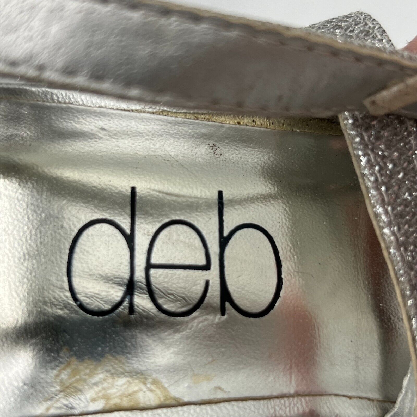 DEB 5 Inch Heels Platform Sandle Silver with Jewels Adjustable Buckle Womens Siz