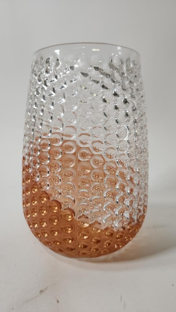 Decorative Cylinder Shaped Modern 7.5" Vase W/ Bronze & Clear Bubble Impressions