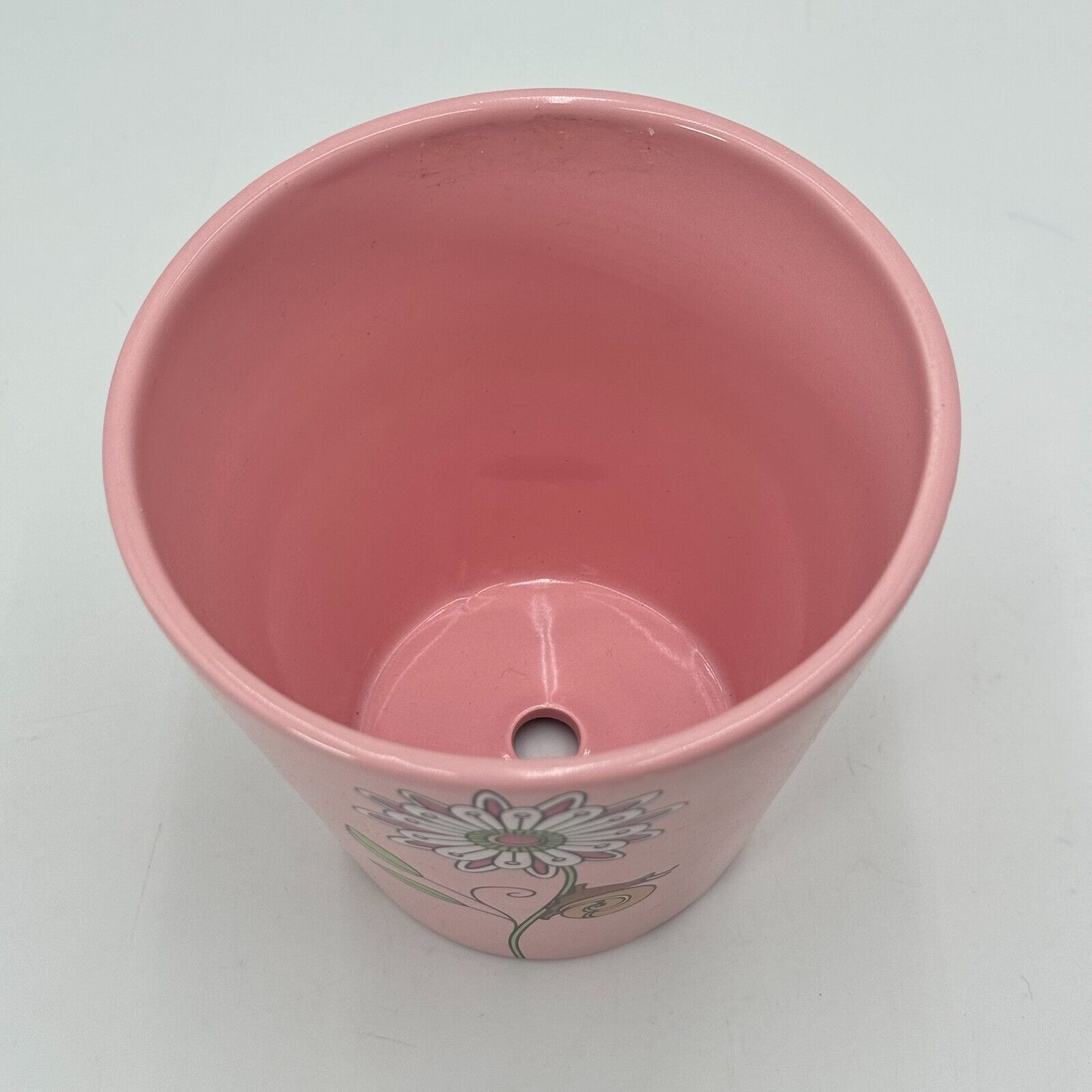 Ceramic Flower Pot Pink God’s Joyful Garden Snail Small 5.5" Bottom Drain New