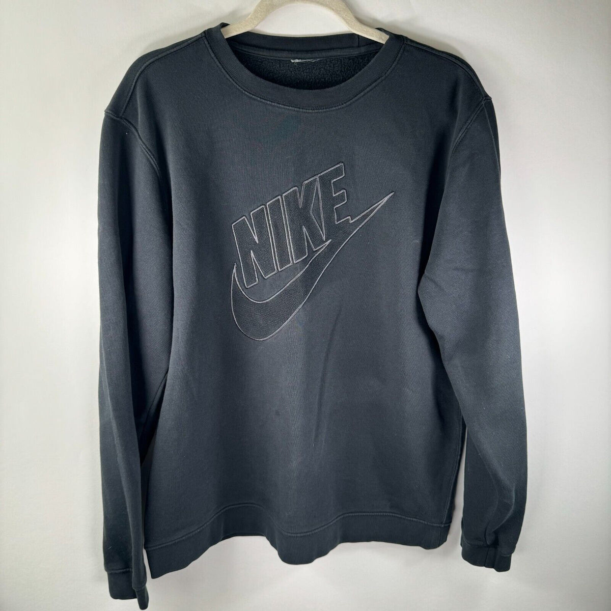 Nike Big Swoosh Spellout Black Crewneck Pullover Sweatshirt Mens Size L