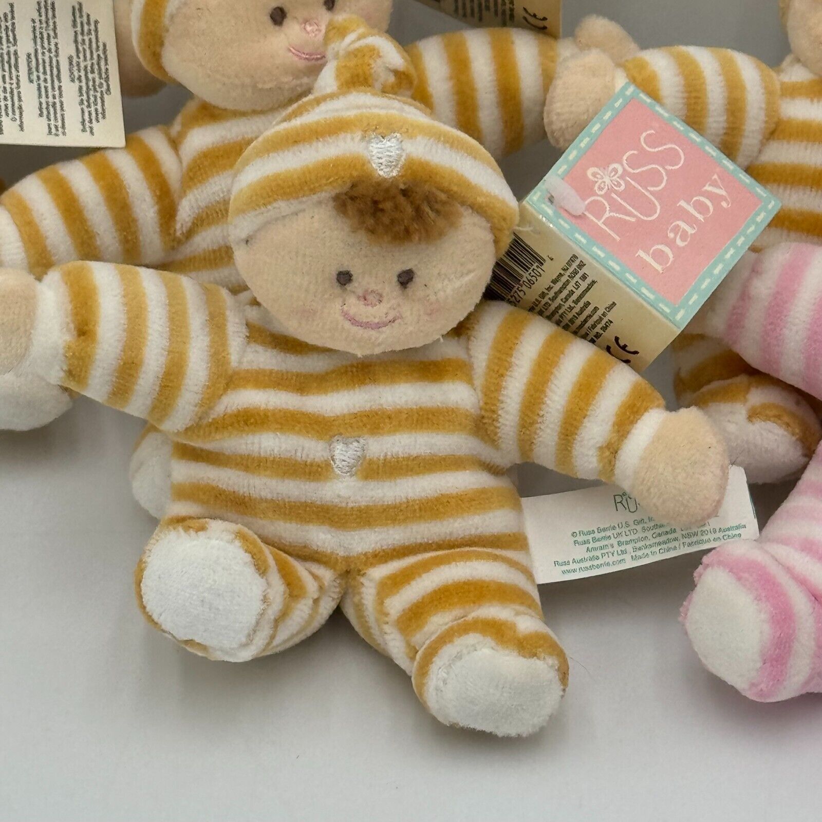 Russ Baby 6 Pack 5in Rattle Plush Tan Orange Pink White Stripes Toys NWT