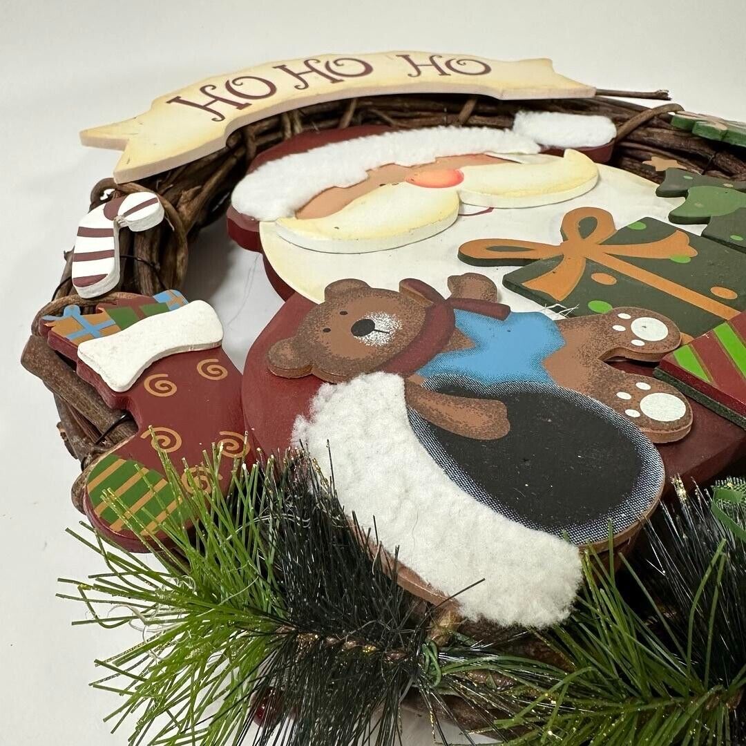 Ho ho ho 14” wicker & wood wreath christmas decoration