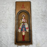 Vintage 1980 USSR Russian Olympics Handmade Folk Art Souvenir Plaque 13x5” Wood