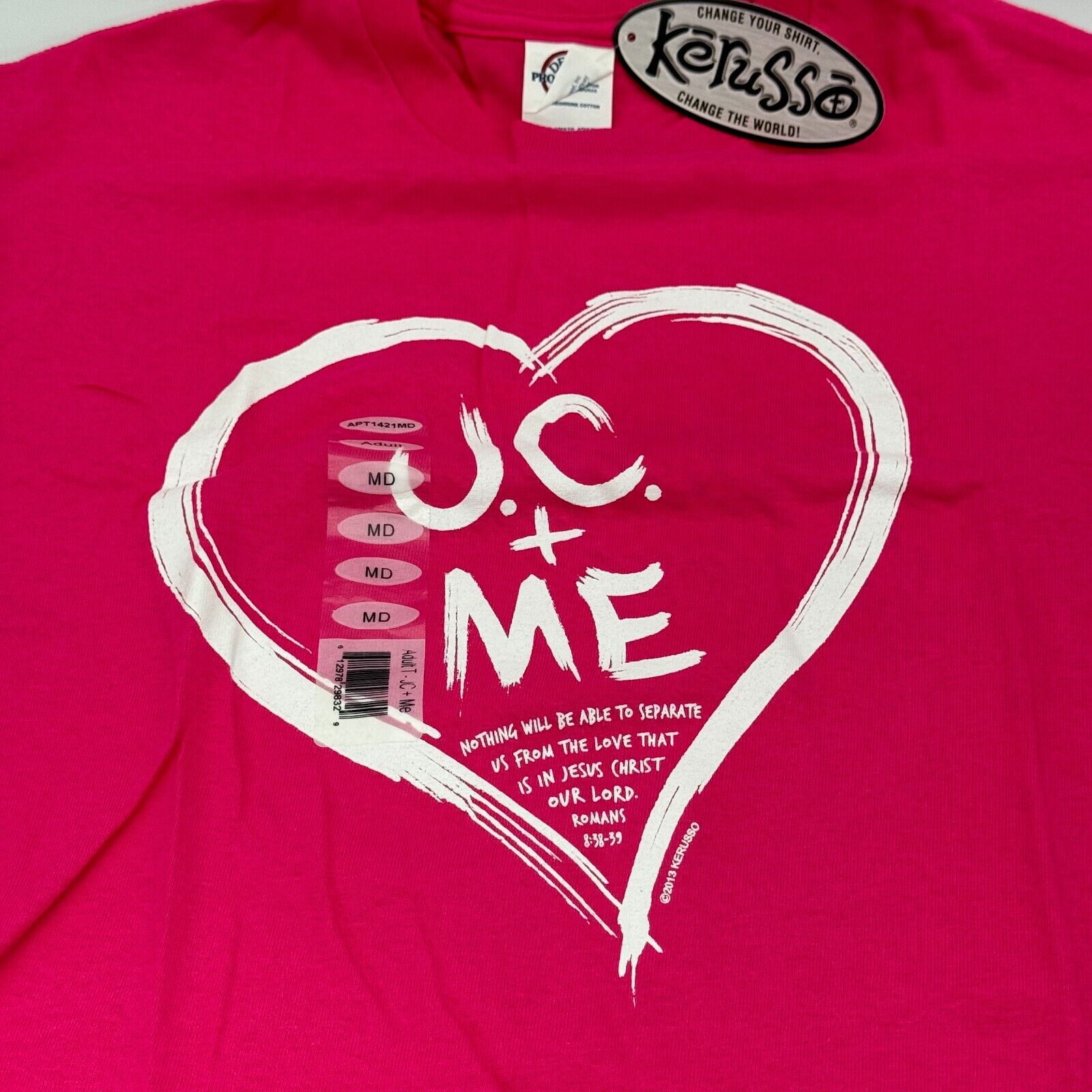 Kerusso Pink Heart Jesus + Me Romans 8,38-39 Christian T-Shirt Adult Size M NWT