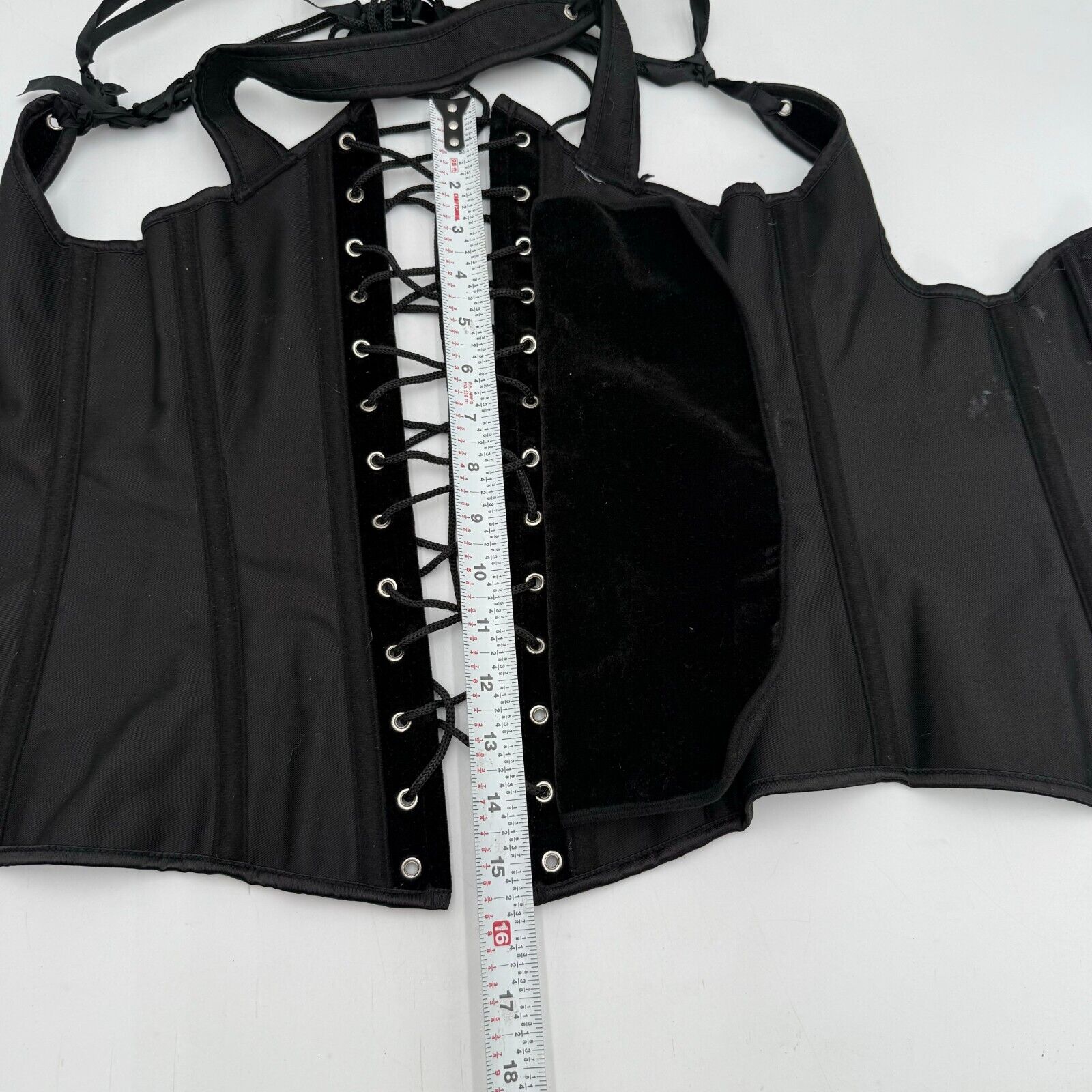 Black Waist Trainer Corset Lace Up Tie Adjustable Arm Straps 6 Hook 16 x 30 inch