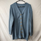 Vintage Style Button Up Low Cut V-Neck Sweater Cardigan Solid Blue Women Size XL