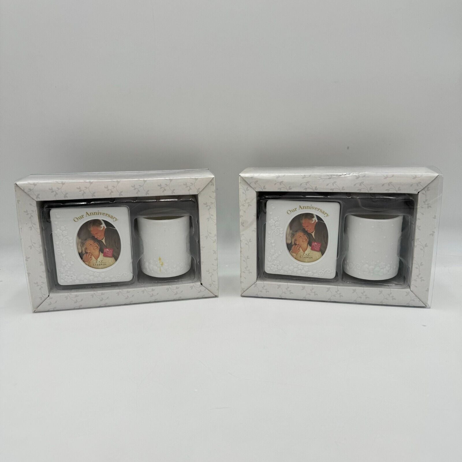 Russ 2 Pack Anniversary Gift Set Matching Floral Pattern Photo Frames & Candles