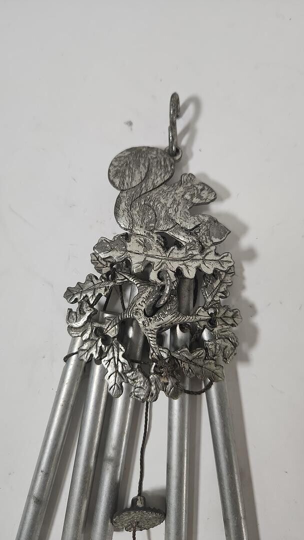 Metal Squirrel Wind Chime Silver Colored