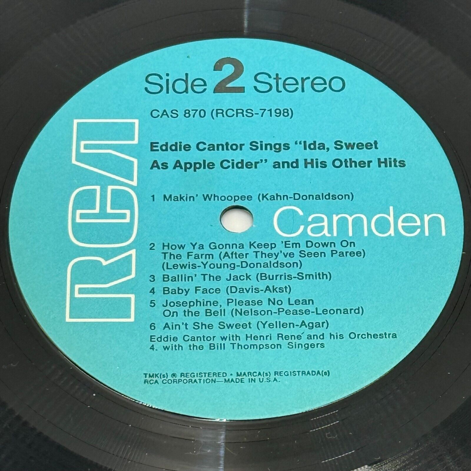 Eddie Cantor - Ida, Sweet as Apple Cider & Other Hits - RCA Camden LP CAS-870