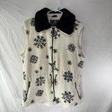 Tsunami Womens Fleece Collared Vest Pockets White Black Snowflake Pattern Size M