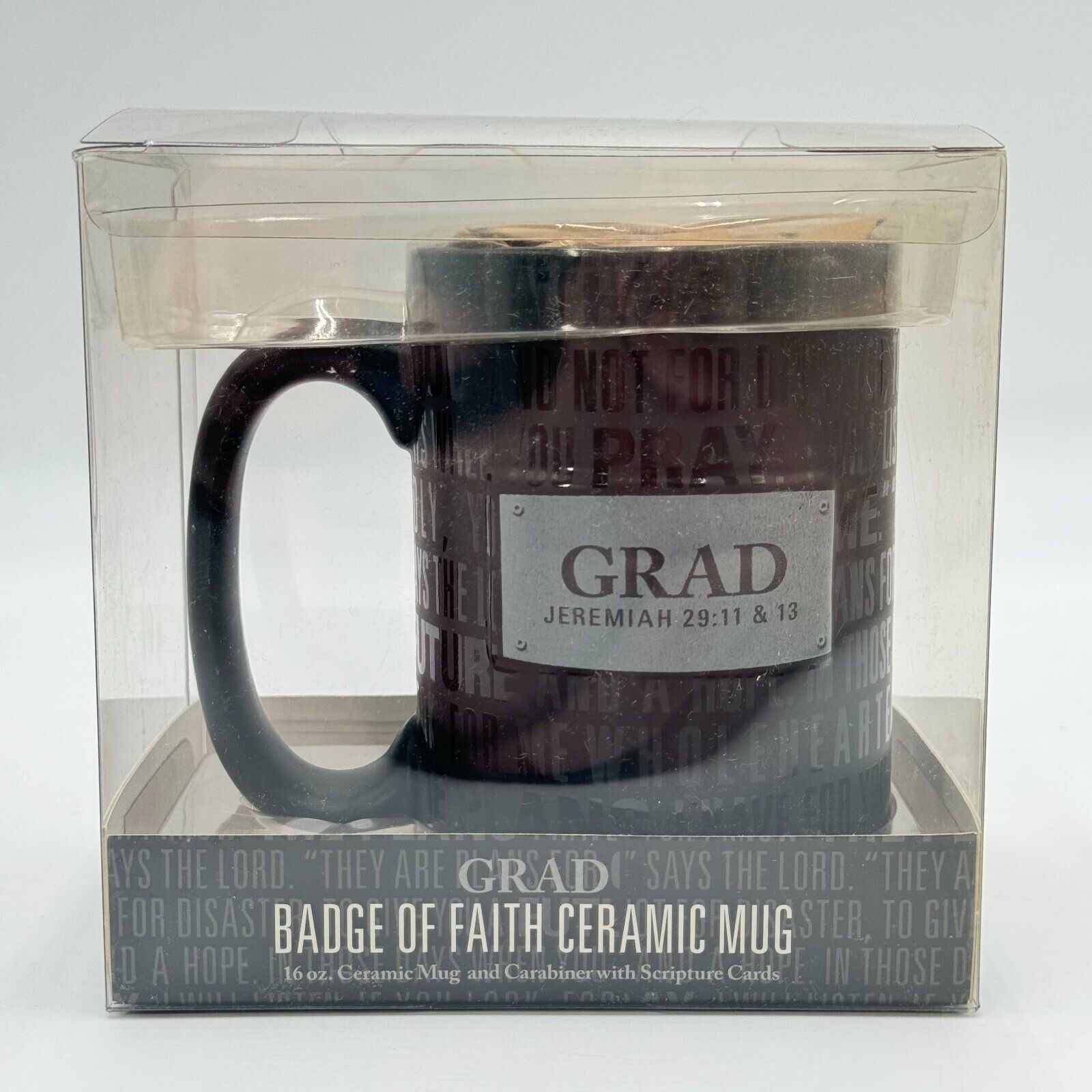 Graduation Gift Grad Badge Faith 16oz Ceramic Mug Dishwasher Microwave Safe NIB