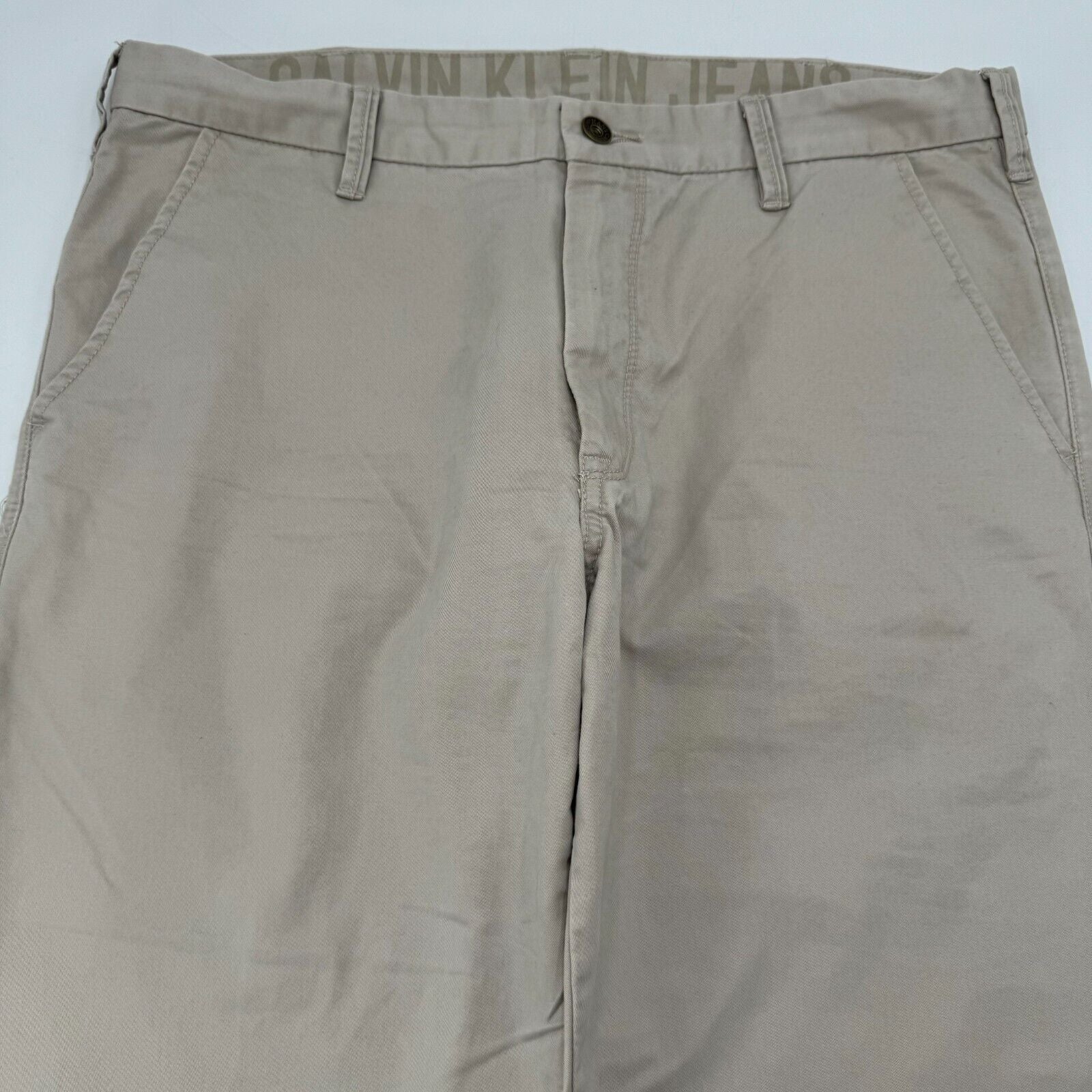 Calvin Klein Mens Herringbone Straight Flat Front Chino Pants Tan Size 36x32