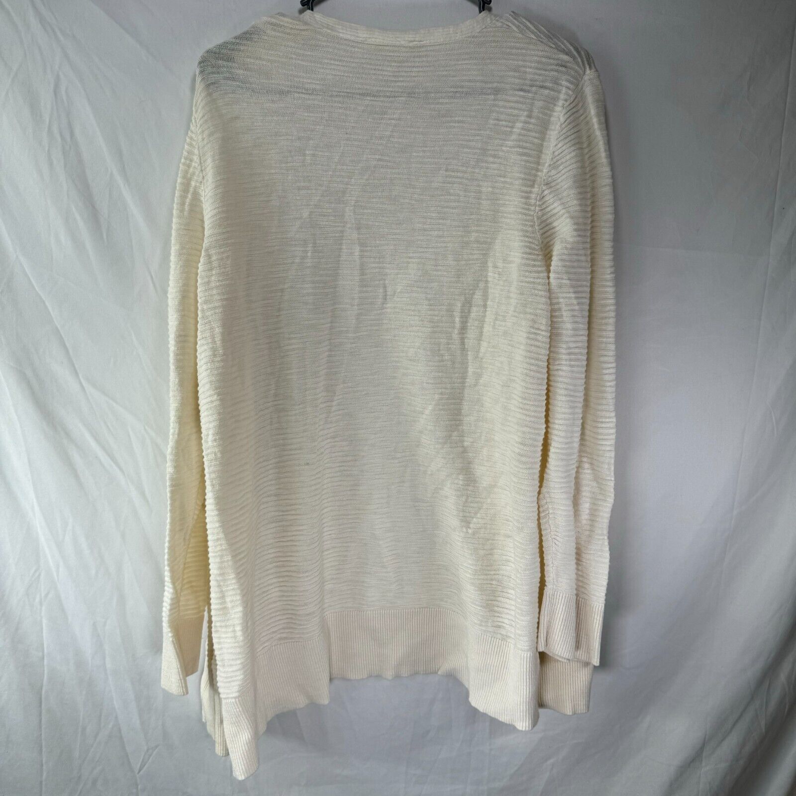 Terra & Sky Knit Cardigan Oprn Sweater Striped Cream Women’s Size oX XL 14W Wide