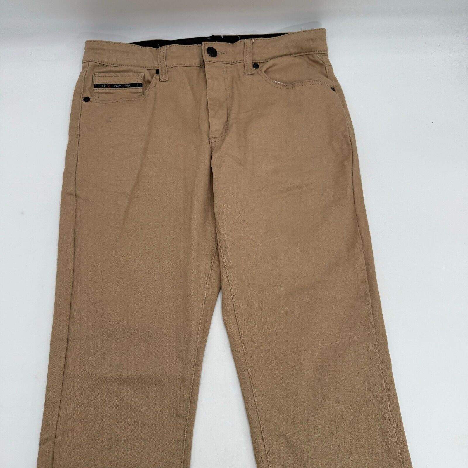 Fried Denim Mens Slim Cotton Stretch Pants 4-Pocket Comfortable Beige Size 34x30