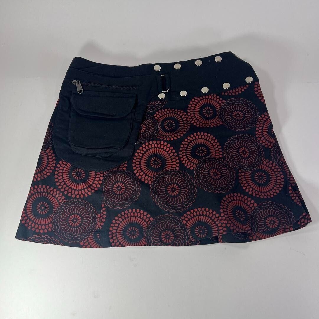Mini Skirt Snap Button Side Slit Zippered Attached Pouch Pocket Design - Size S