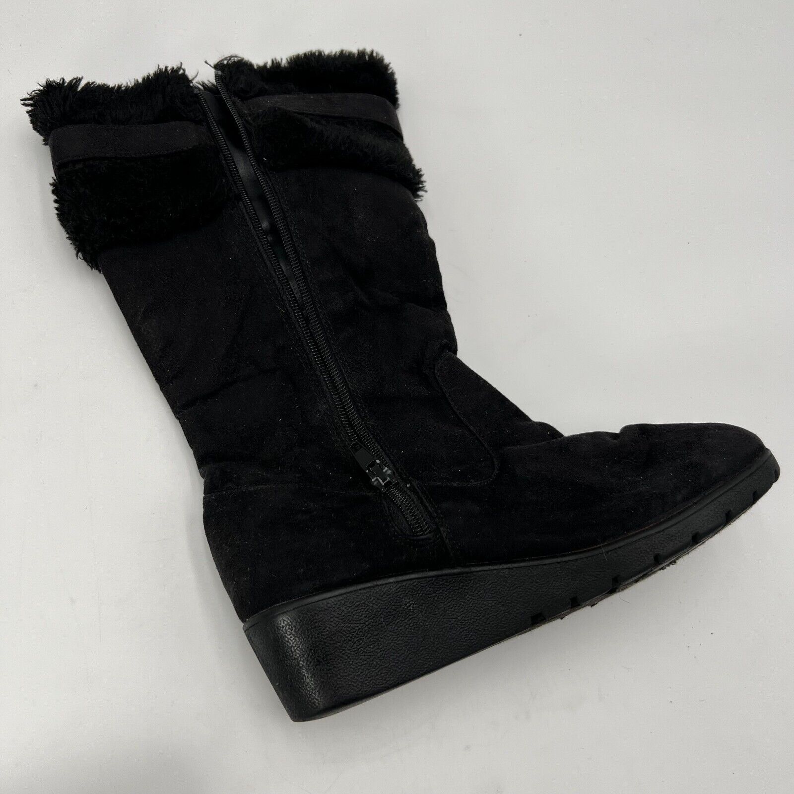 American Eagle AE Faux Fur Mid Calf Boot Side Zip Buckle Womens Size 4.5 US