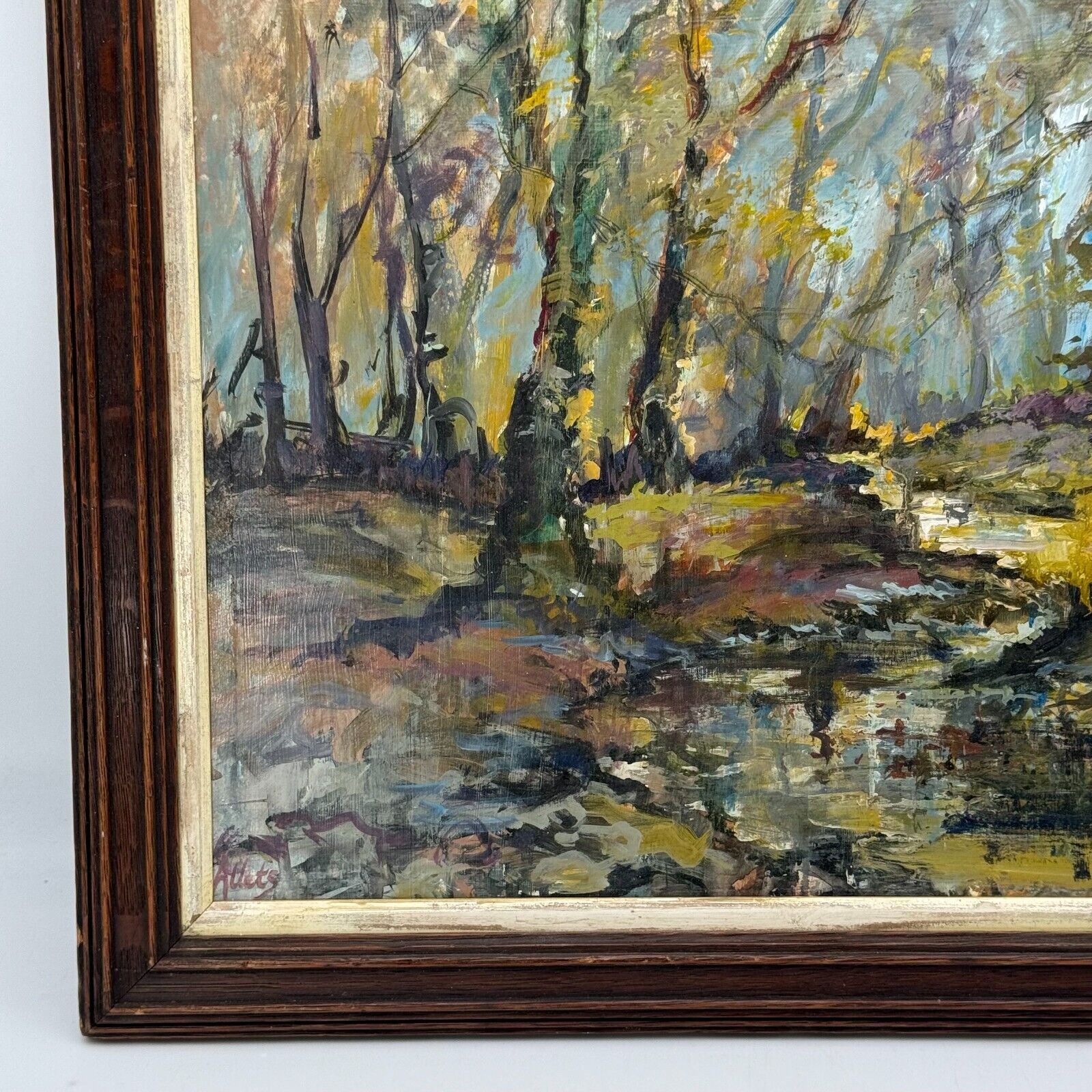 Yram Allets Original 18x22 Oil Painting Autumn Creek Fall Trees Forest Landscape