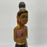 Hand Carved Painted Thailand Wood Woman Praying Vintage Dress 20” Figurine