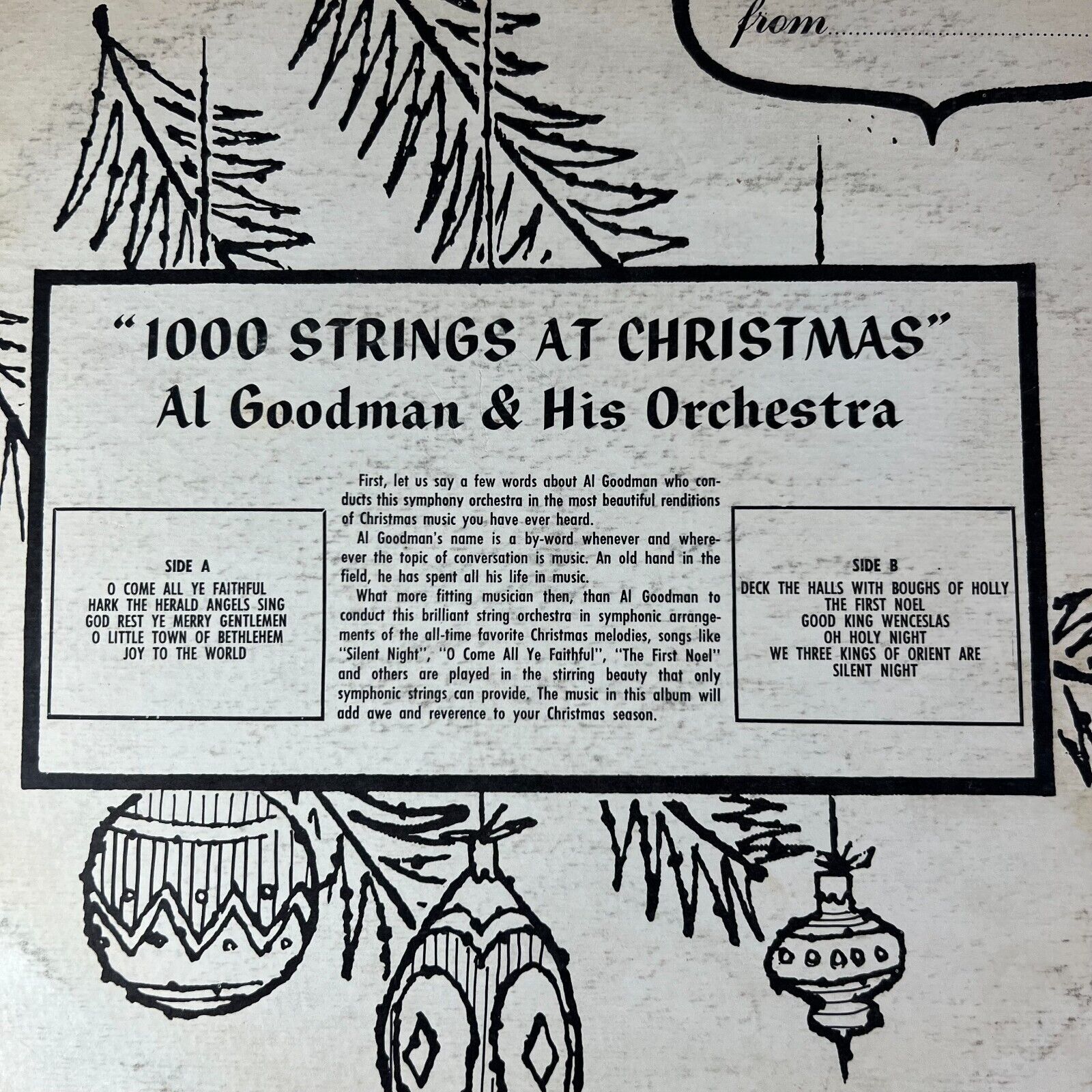 1000 Strings At Christmas by Al Goodman And His Orchestra XMS-9 Record Vinyl LP