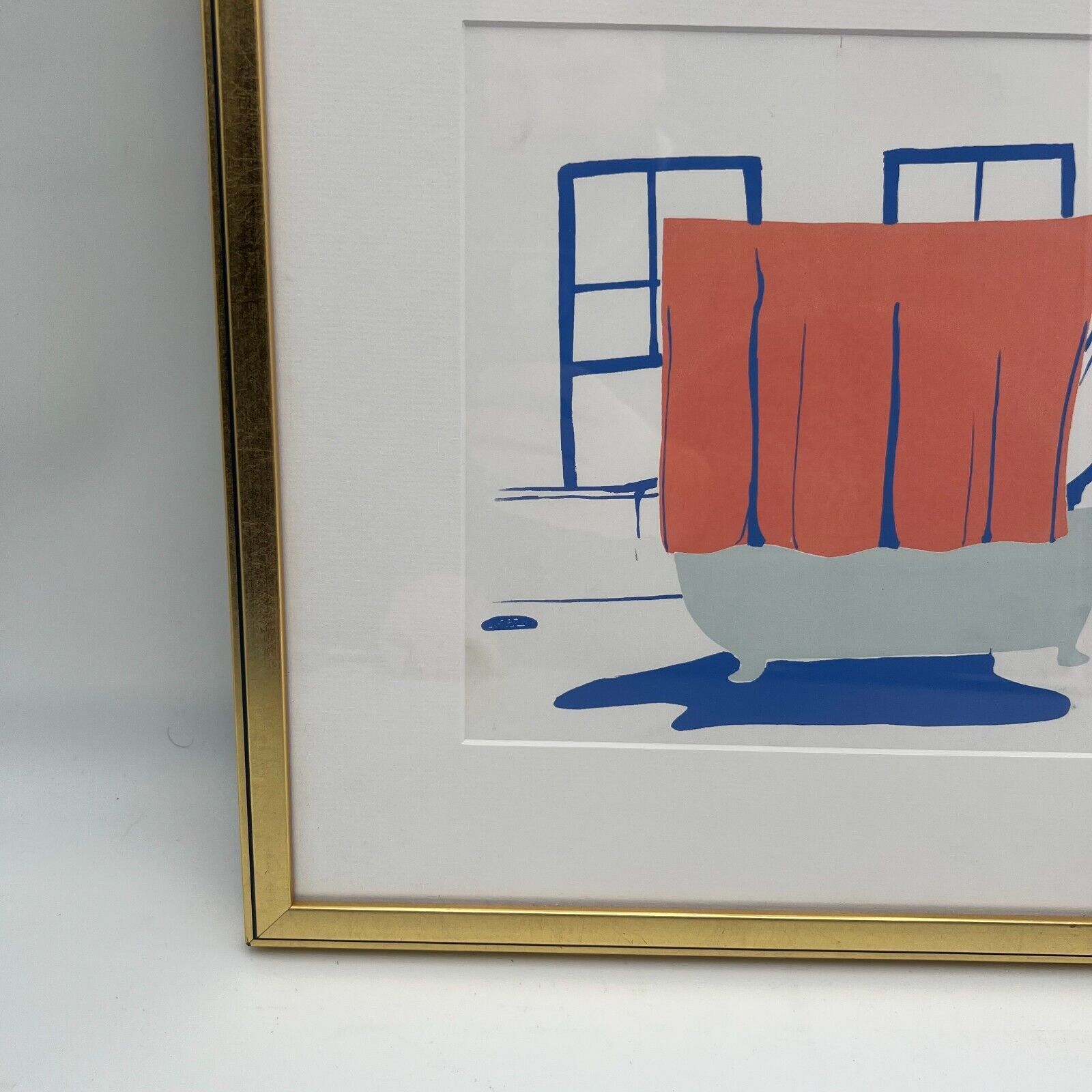 Abstract Painting Bathroom Art Blue Red 10x10 Print Matte Glass Wood Frame 15x15