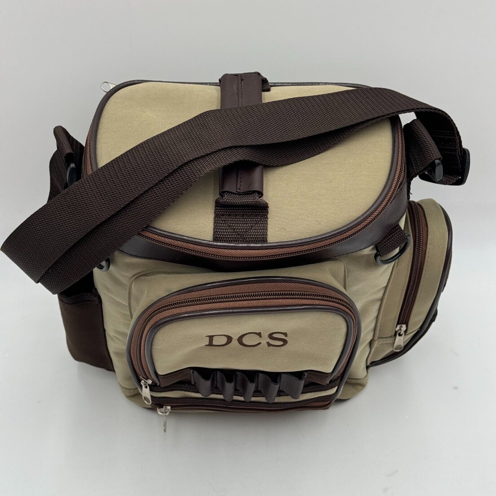 DCS Tactical Hunting Ammo Supply Bag Tan Brown 4 Zip Pocket Bottle Pouch 12x12x6