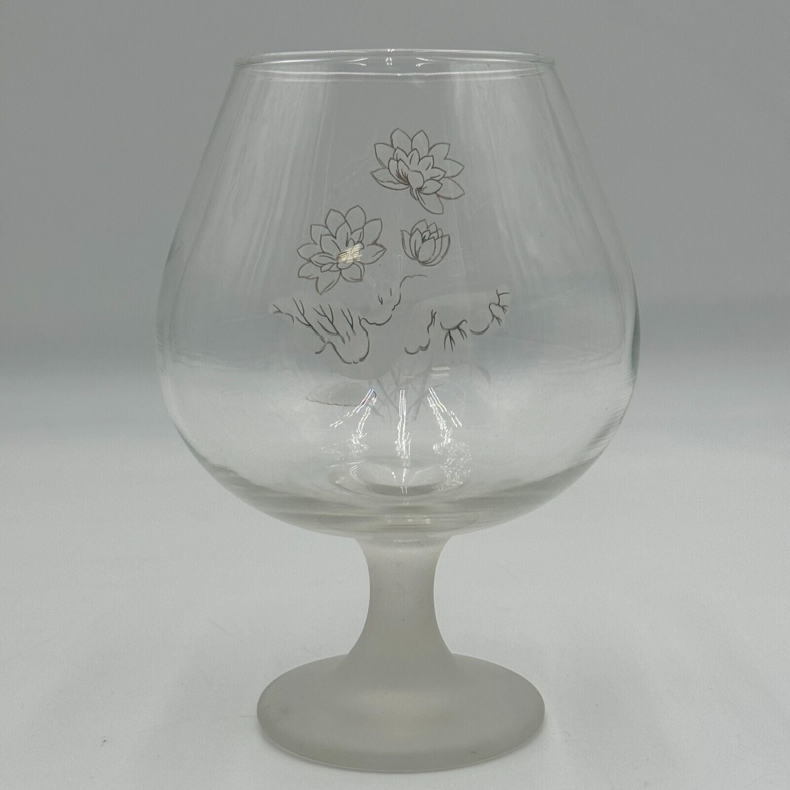 Pfaltzgraff 6in Goblet Wine Champagne Cocktail Glass White Brown Flowers Frosted