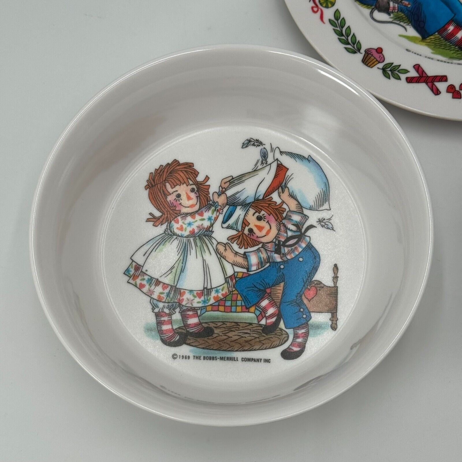 1969 Vintage Raggedy Ann & Andy Dolls Dinner Plate and Bowl Set Bobbs-Merrill