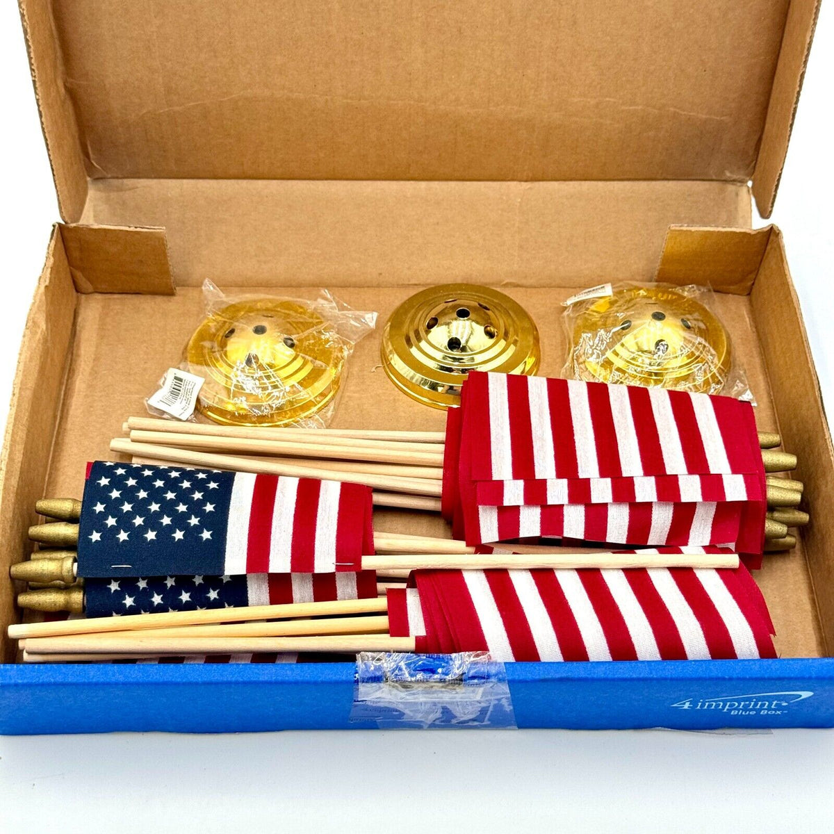 3 Pack 6 Hole Brass Base 4x6 Flag Wood Stick 21 American Flags Patriotic Decor