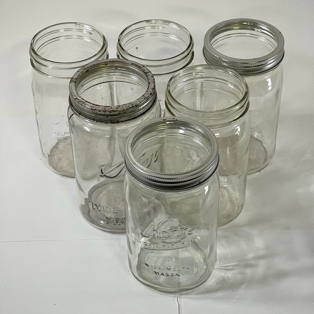 Kerr Clear Wide Mouth Mason Jars No Lids Lot of 6