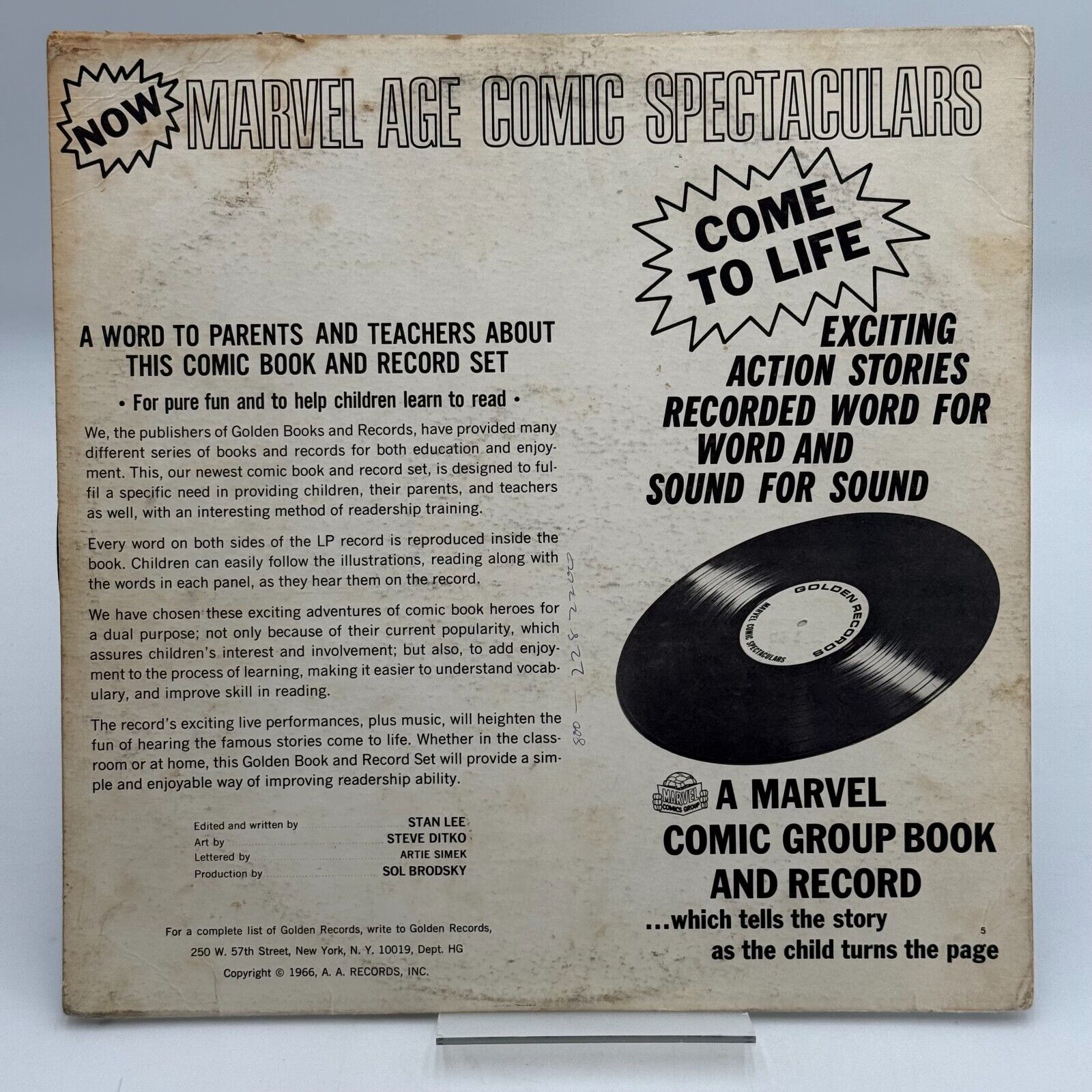 Amazing Spider-Man #1 Marvel Original Comics & Vinyl Record, 1966 Golden Record