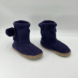 American Eagle Knit Slipper Boots Draw String Purple Puff Ball Womens Size 9-10