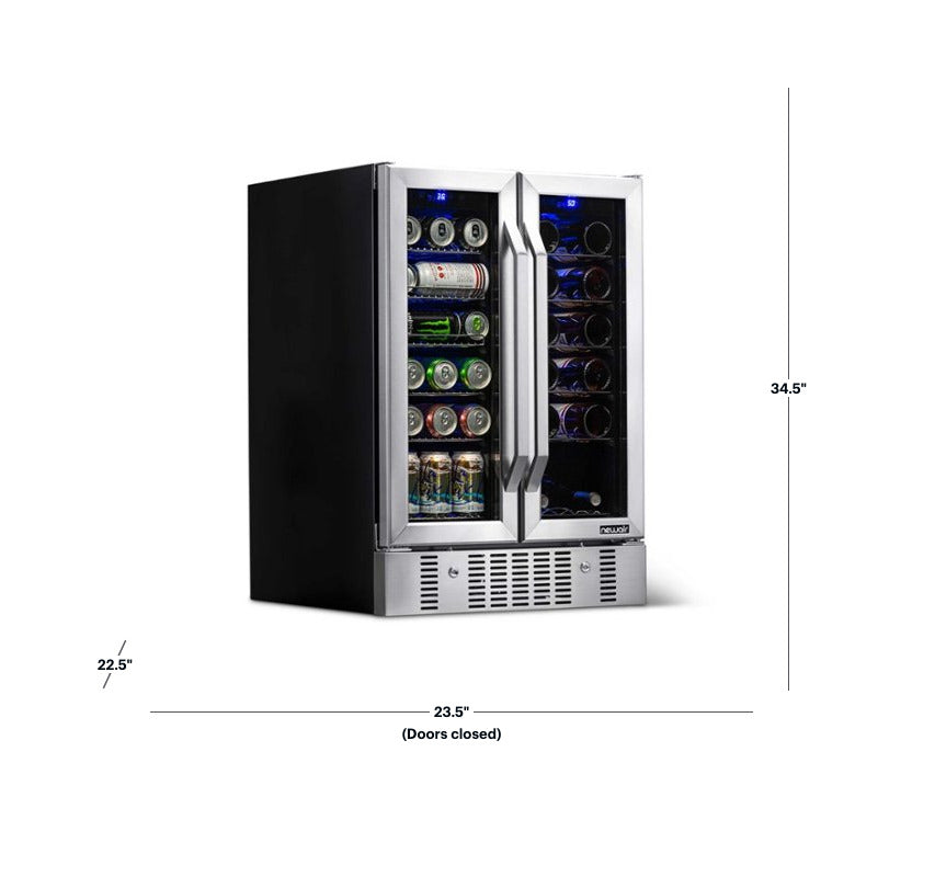 Newair 58-Can, 18-Bottle Built-in Dual Zone Beverage Fridge 24" Model AWB-360DB