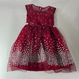 Jona Michelle Kids Red Dress Diamond Spotted White Sparkly Bow Waist 3T - NWT