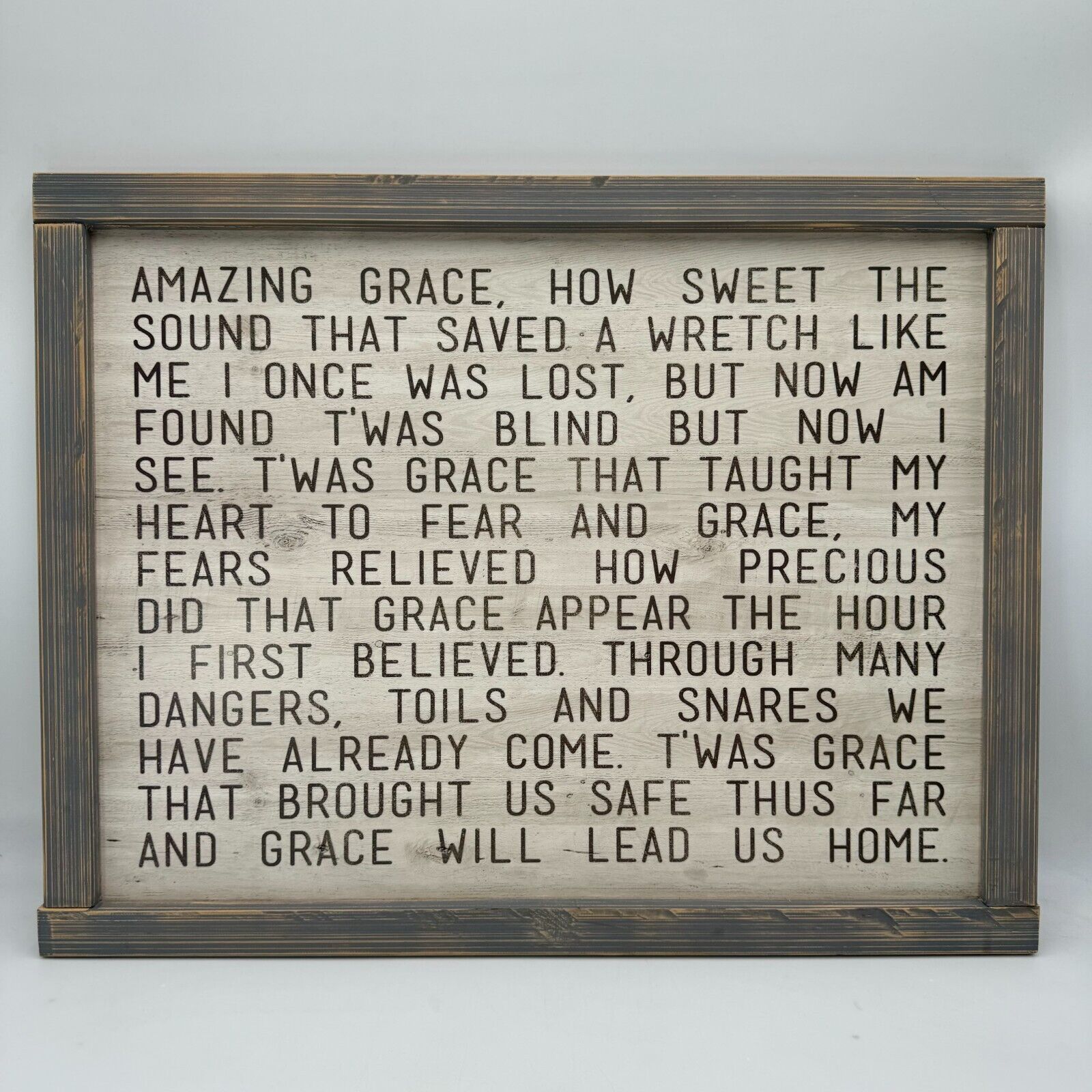 Decorative Rectangular Wood Framed Wall Plaque Art With Amazing Grace Song Lyric