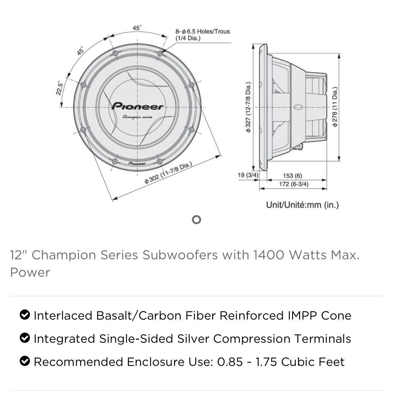 Pioneer 12" Champion Series Subwoofers with 1400 Watts Max Power worn no rips