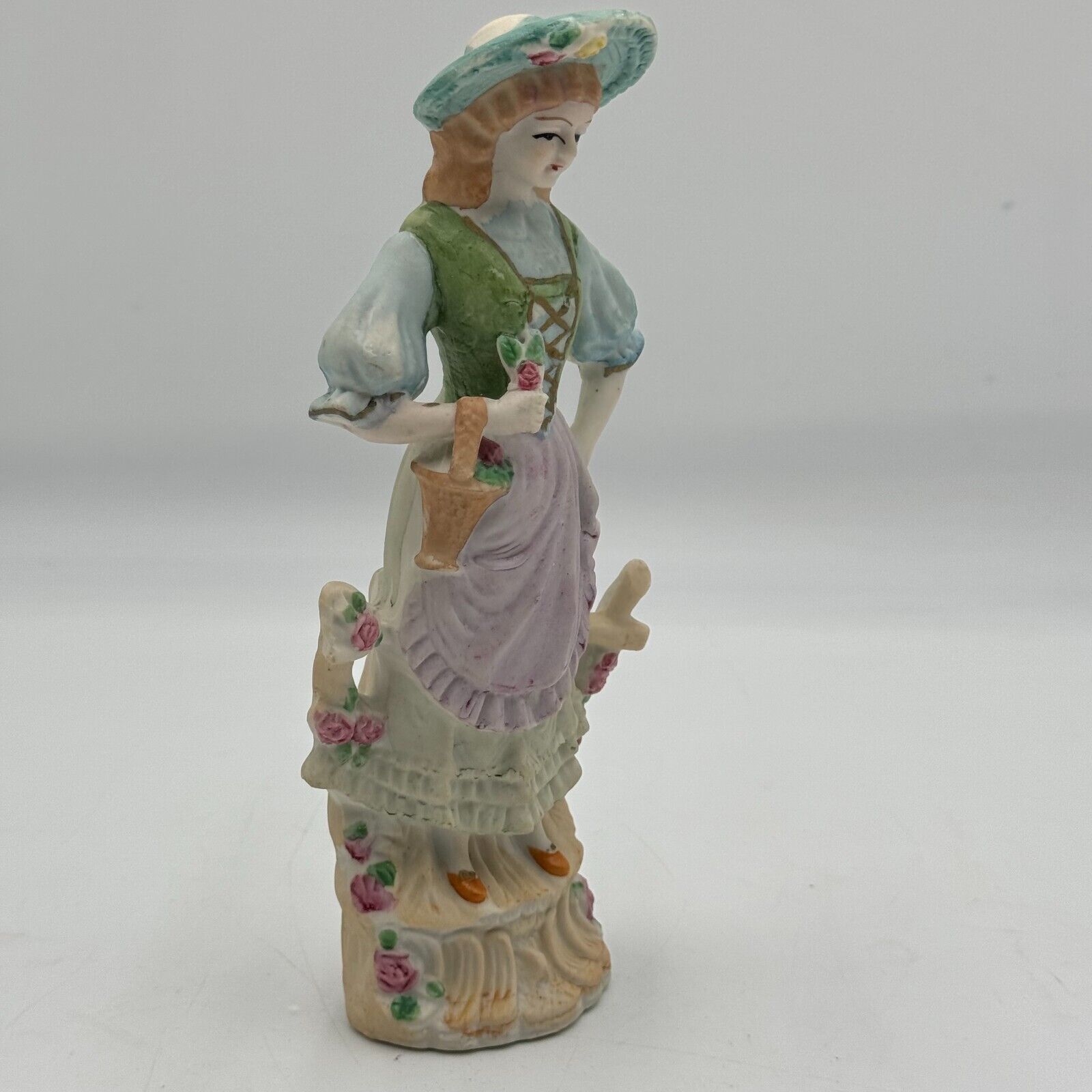 Vintage Occupied Japan Woman Lady Roses Hand Painted Porcelain Andrea Figurine