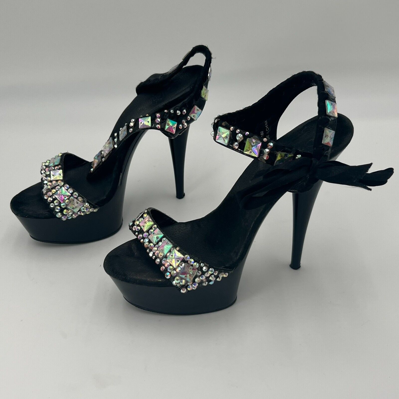 Pleaser 5160 6 inch Platform Heel Sandal Strap Black Jeweled Womens Size 6